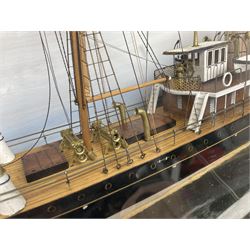 Victorian diorama of scratch built model of steam ship Alexandria, in a glazed case, H41cm, L83cm