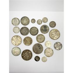 Approximately 260 grams of pre 1920 Great British silver coins including George IIII 1821 crown, Queen Victoria 1887 double florin, 1891 crown, King Edward VII 1902 crown etc
