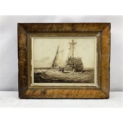 Attrib. Samuel Prout (British 1783-1852): 'The Indiaman and Thames Sailing Barge', monochrome wash possible signature lower right, titled verso 24cm x 33cm