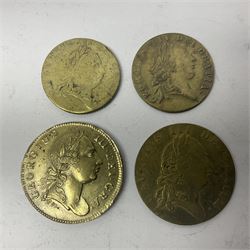 George III gaming tokens, various coin weights, Queen Victoria India 1877 two annas coin with The Lords Prayer engraved to the obverse (holed) and other paranumismatic items 
