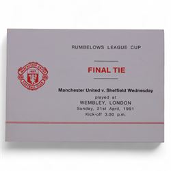 Manchester United football memorabilia relating to Colin Appleton, former Leicester City captain and Scarborough FC manager, including two letters from Manchester United club secretary Ken Merrett inviting Colin to join the official party for the European Cup Winners Cup Final between Manchester United and Barcelona, Rotterdam 1991 and the FA Cup Final 1990, two programmes for the above European cup match and three Rotterdam rosettes, ticket stubs for the 1991 Rumbelows League Cup finals and an Official Staff Party itinerary for this match, Challenge Cup Final Tie 1990 ticket stubs, three representative passes, boarding passes and plane tickets