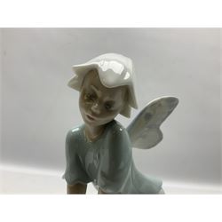 Lladro Privilege figure, Prince of Elves, modelled as an elf with wings leaning upon a rock, with original box, no 7690, sculpted by Joan Coderch, year issue 2001, year retired 2003, H23cm