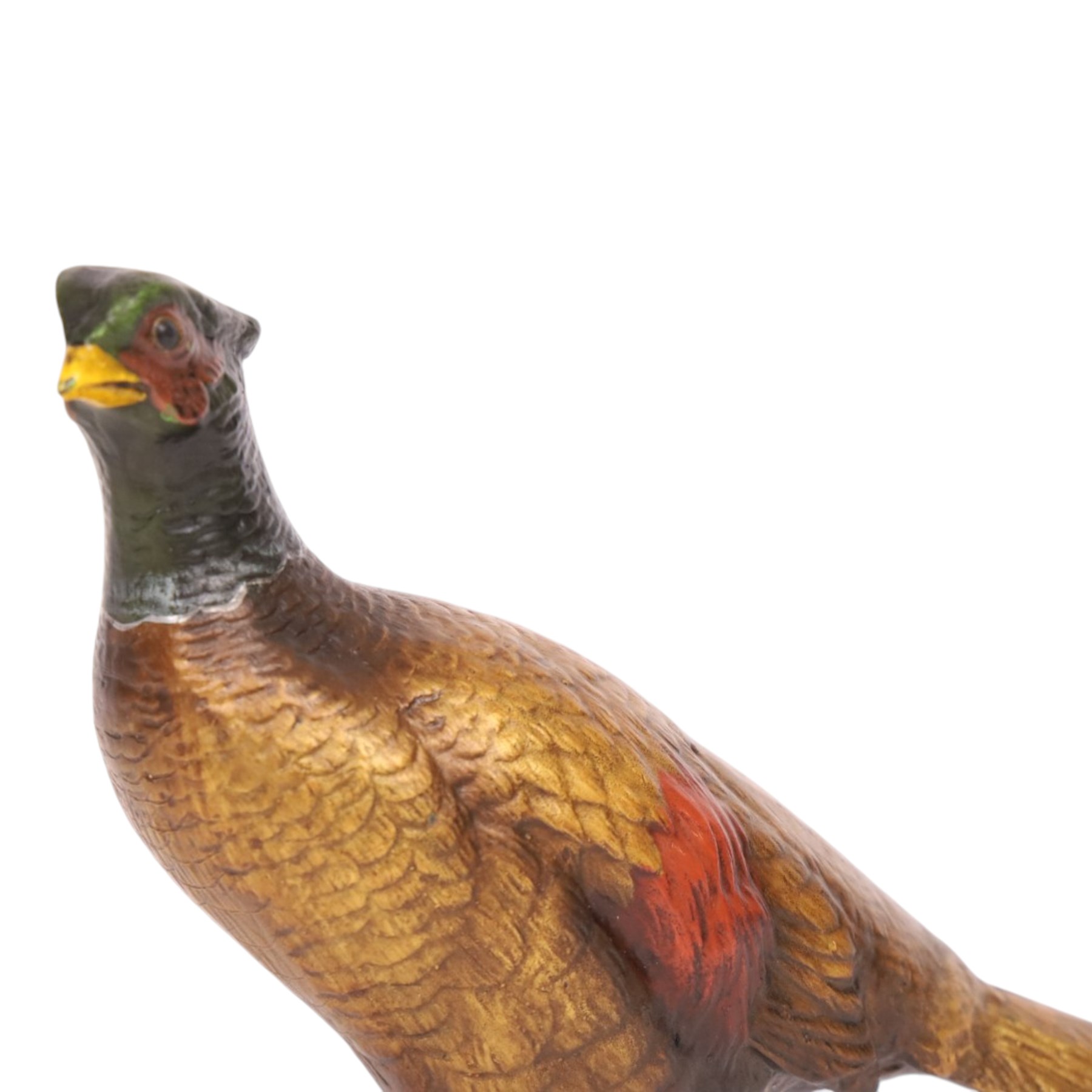 Cold painted bronze figure, modelled as an art deco style pheasant, H16cm, L30cm
