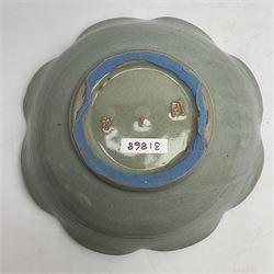 Jeremy Leach (British 1941-): Celadon glazed stoneware bowl of fluted circular form, with impressed mark beneath, D35cm