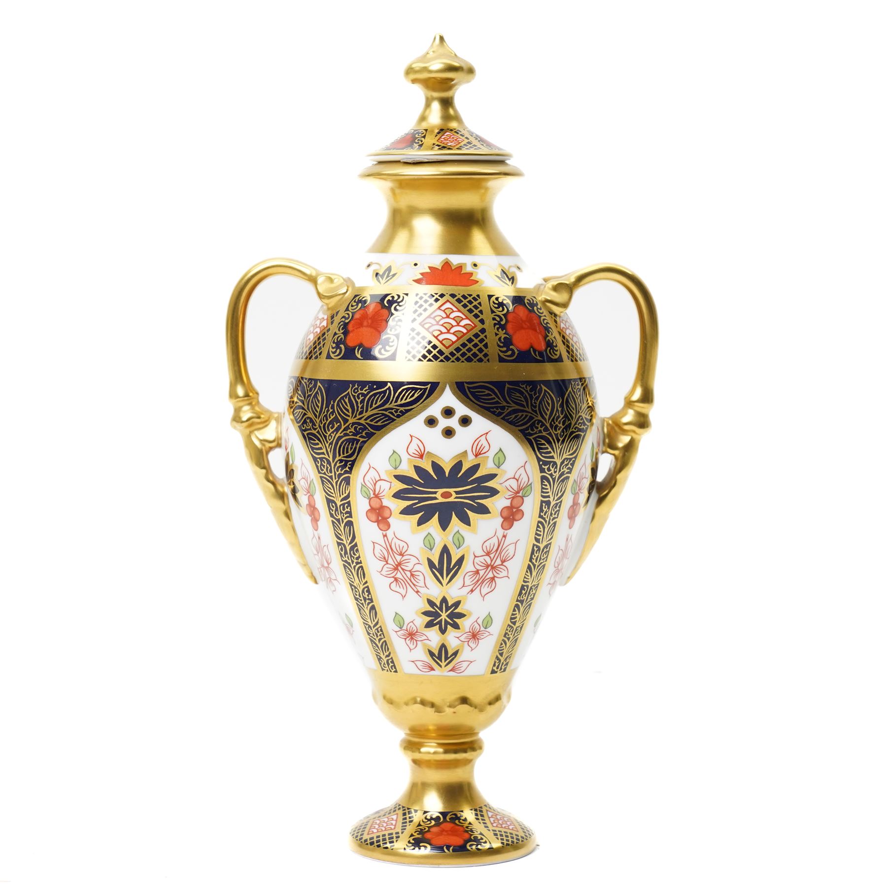Royal Crown Derby Imari 1128 pattern, Tissington vase and cover, with printed mark beneath and original box, H21cm