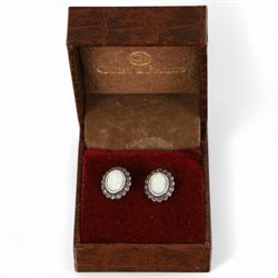 Pair of silver opal and marcasite stud earrings, boxed