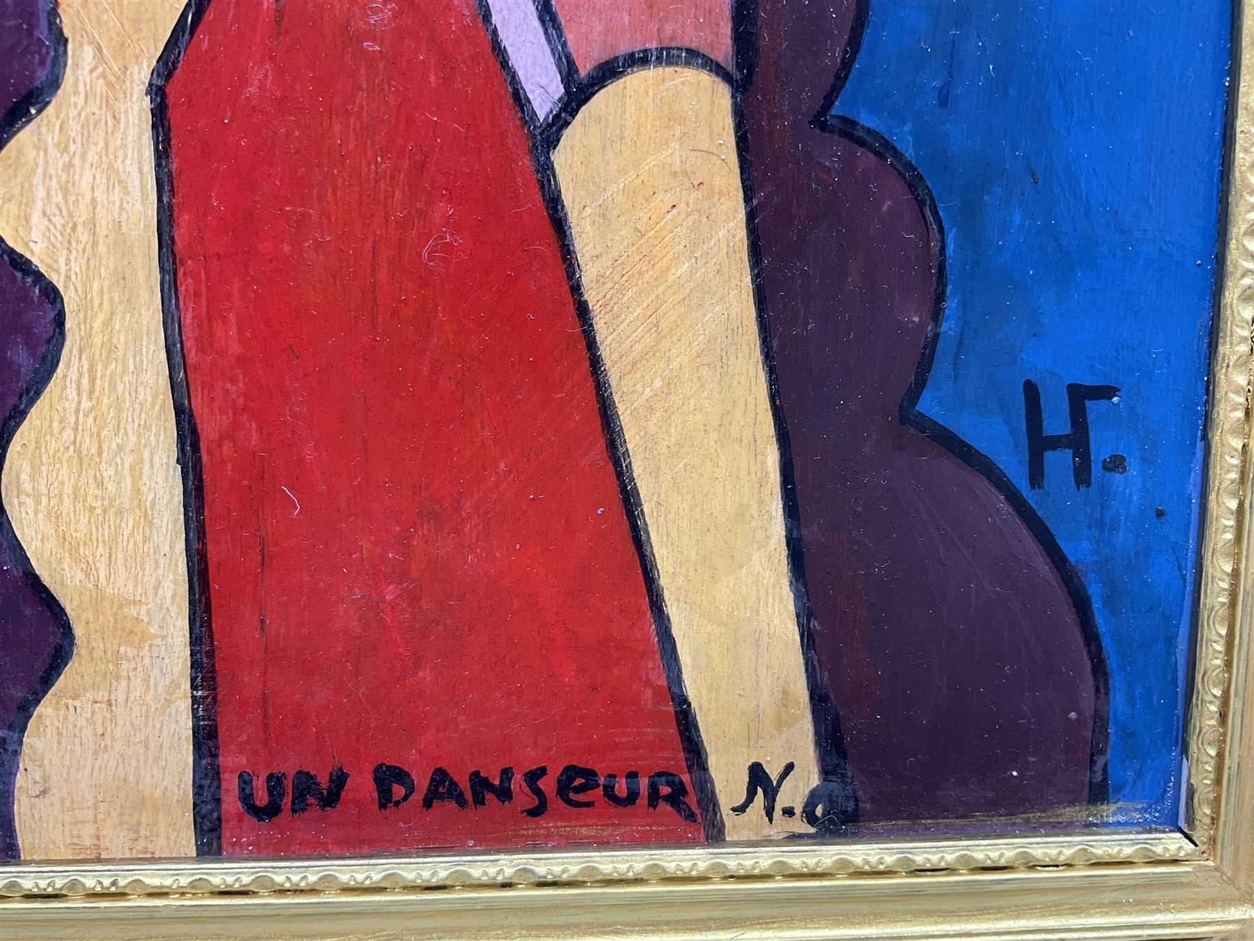 Circle of Natalia Goncharova (Russian 1881-1962): 'Un Danseur', oil on panel with initials N.g. and Cyrillic monogram 31cm x 25cm