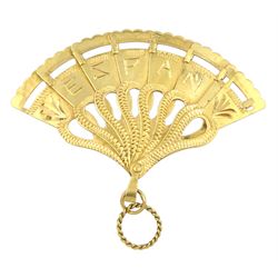 Gold 'Malaga' fan pendant, tested to 17ct, approx. 4gm
