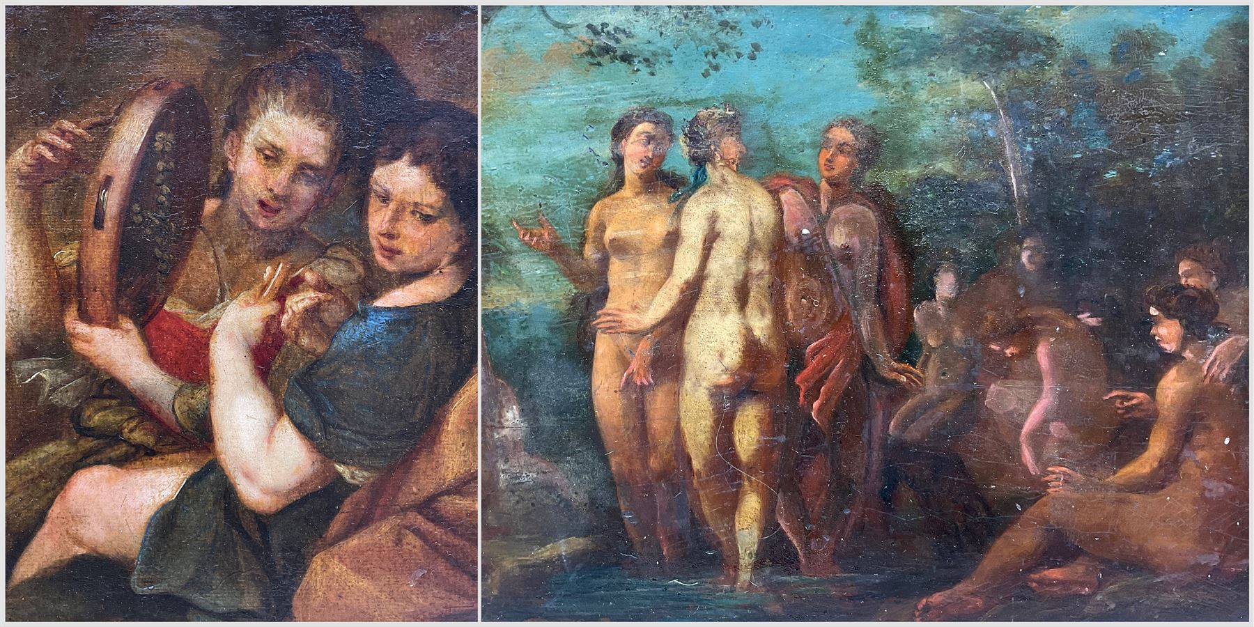 English School (Early 19th Century): The Judgement of Paris and The Musicians, two oils on panel unsigned, the latter with various indistinct inscriptions verso, max 21cm x 33cm (2)