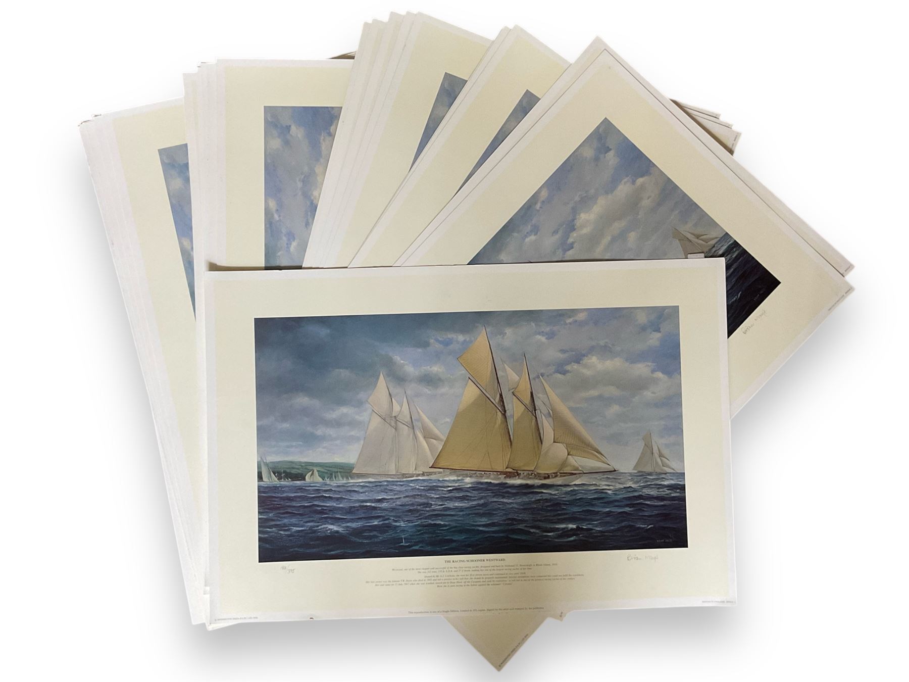 Brian Mays (British 1938-2005): 'The Racing Schooner Westward' thirty-five limited edition prints signed and numbered in pencil 31cm x 55cm (35) (unframed)
Provenance: Direct from the family of the artist