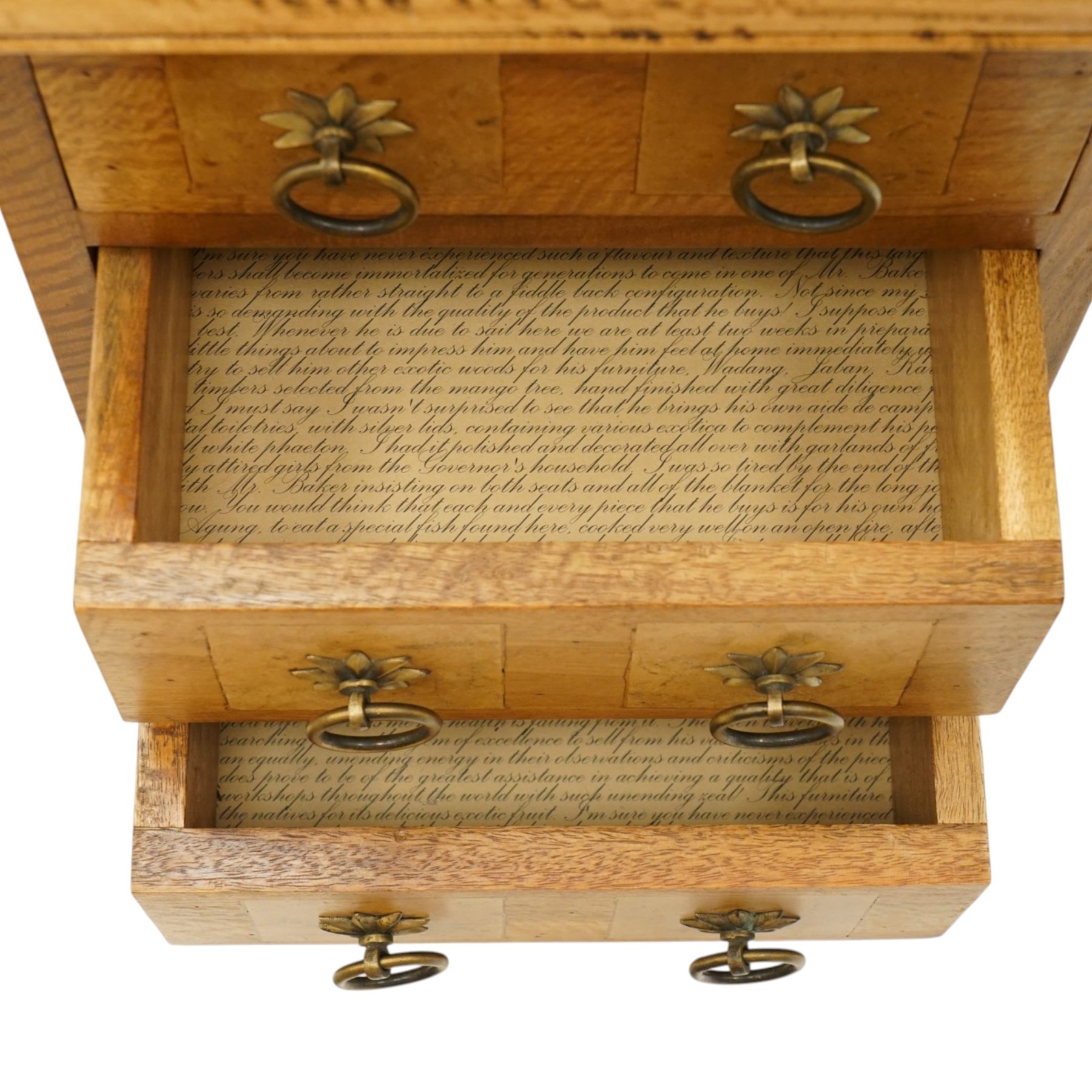 Barker & Stonehouse - pair of contemporary flagstone and mango wood bedside chests, the rectangular inlaid top over three drawers with metal ring handles, on compressed bun feet
