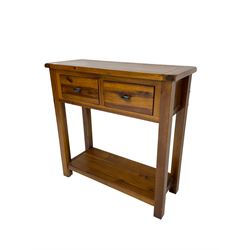 Hardwood sidetable, rectangular top over two drawers and undertier