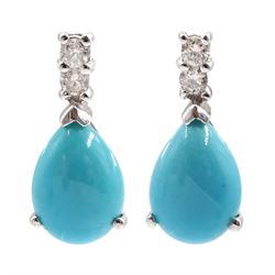 Pair of 18ct white gold turquoise and diamond pendant stud earrings, hallmarked