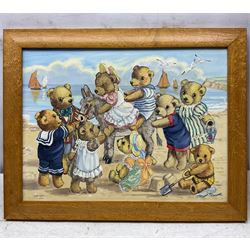 Doreen Edmond (British 20th century): Teddy Bears at the Seaside, oil on canvas signed 30cm x 40cm 