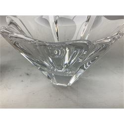 Two Orrefors Art Glass clear glass vases, the first example of compressed circular form, the second of tapering form with lobed rim, each signed beneath, tallest H14.5cm