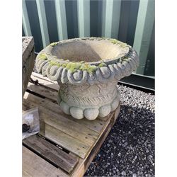 Pair of large composite stone garden urns - THIS LOT IS TO BE COLLECTED BY APPOINTMENT FROM DUGGLEBY STORAGE, GREAT HILL, EASTFIELD, SCARBOROUGH, YO11 3TX