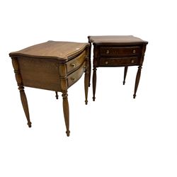 Lexington Furniture - pair of oak bedside lamp tables, shaped moulded top over two drawers, on turned and reed moulded supports