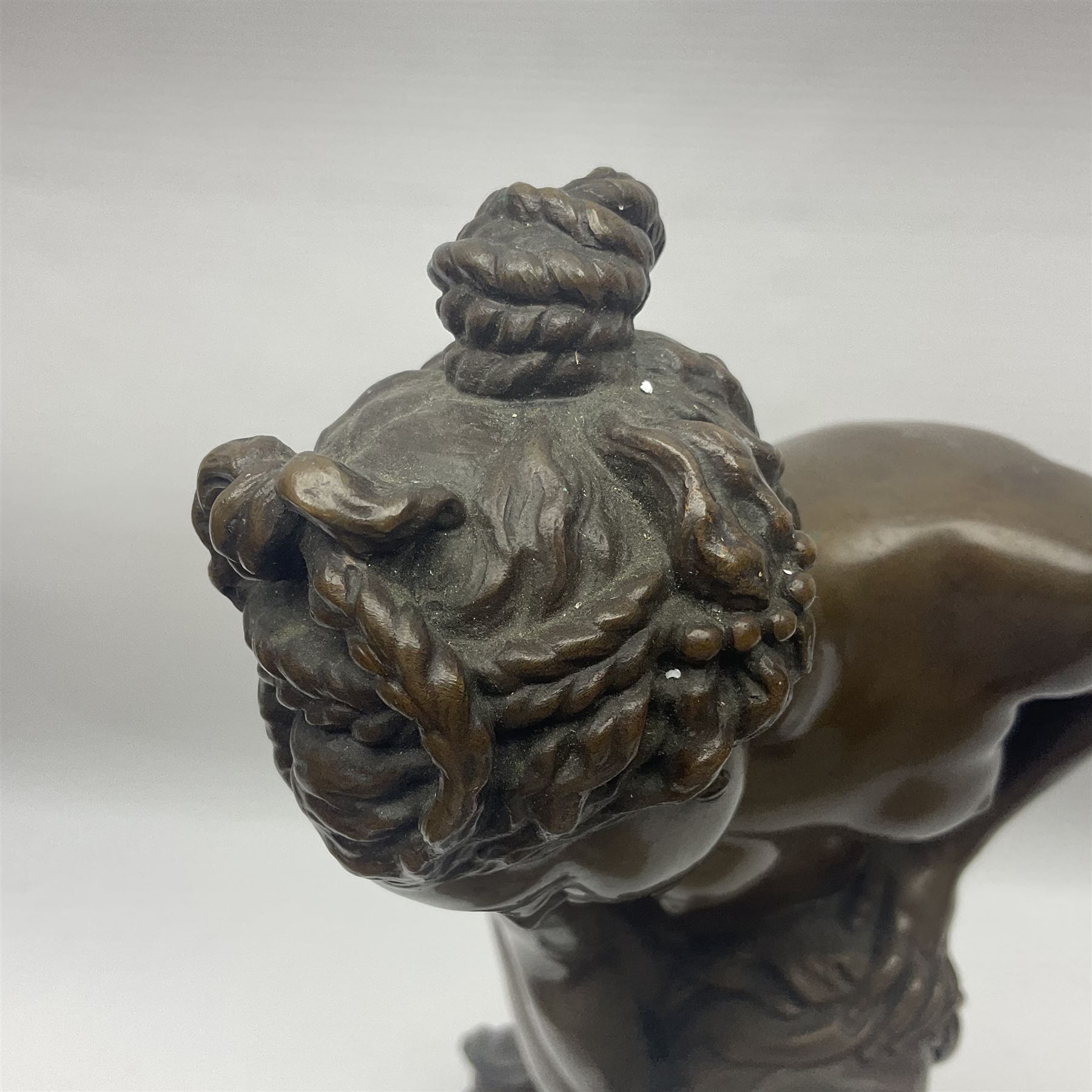 After Christopher Gabriel Allegrain (1710-1795),  Venus au bain, bronze, upon square plinth, Impressed F Barbedienne Fondeur, the base impressed C G Allegrain Fecit 1767, and bearing Barbedienne foundry seal, overall H51cm