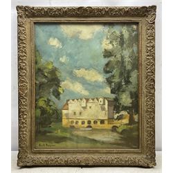 Keith Stuart Baynes (British 1887-1977): View of a Mill in Summer, oil on canvas signed, labelled verso 60cm x 50cm