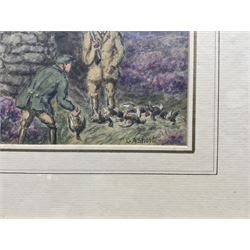 George Anderson Short (British 1856-1945): Gathering the Pheasants, watercolour signed 13cm x 17cm 