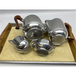 Picquot ware four piece tea set and tray
