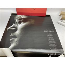 Three unframed posters - John Lennon, Frank Sinatra and Charlie Chaplin; quantity of unframed prints including The Shell Collection portfolio; and a framed print