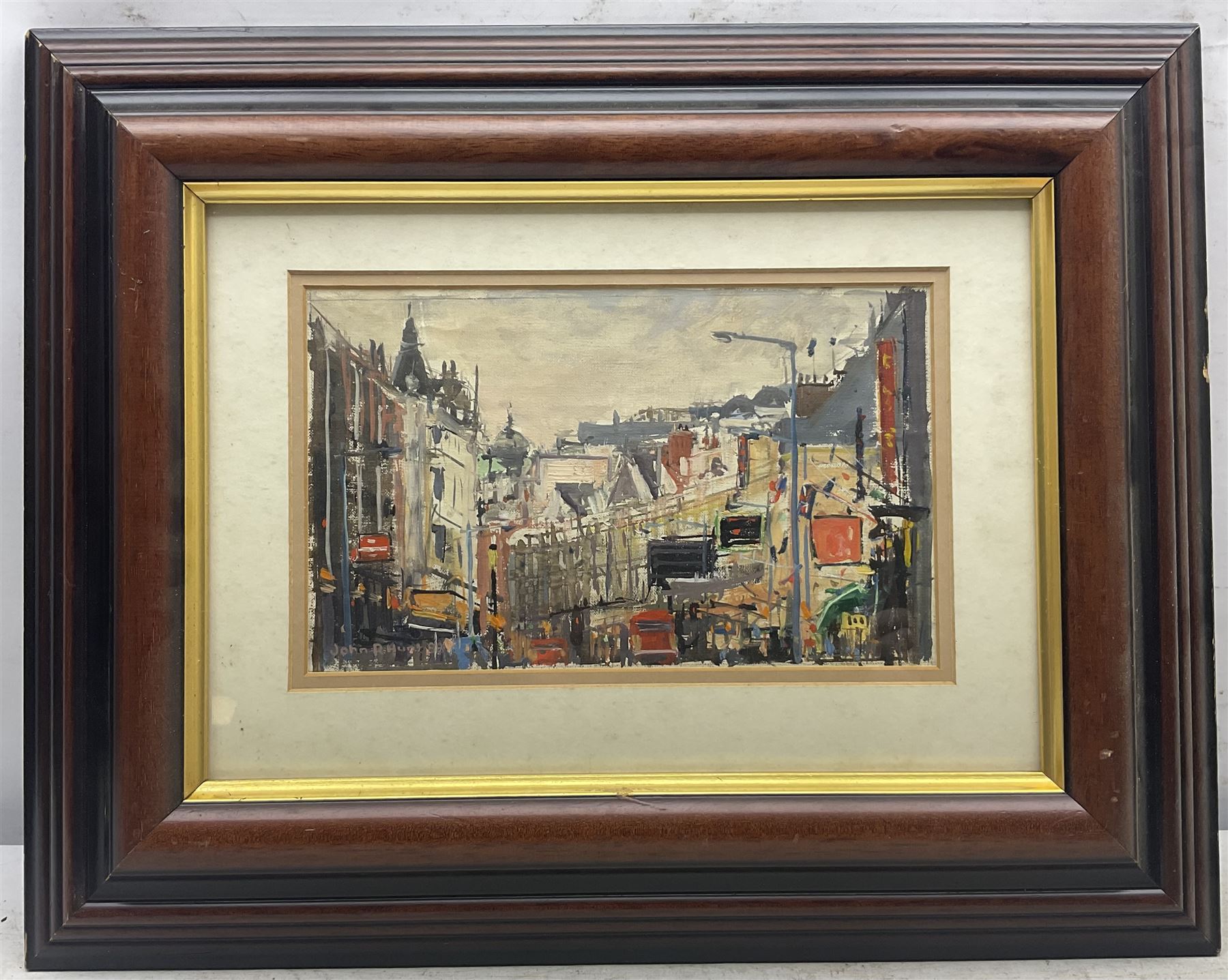 John Ross Hunt (Australian 1956-): Impressionist City Street Scene, oil on canvas board signed and dated '88, 16cm x 26cm
