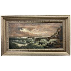 WH Hoyle (British 19th/20th century): 'Filey Brigg', oil on canvas signed, titled verso 19cm x 39cm