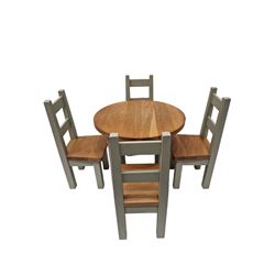 Solid oak round painted dining table and four chairs - THIS LOT IS TO BE COLLECTED BY APPOINTMENT FROM DUGGLEBY STORAGE, GREAT HILL, EASTFIELD, SCARBOROUGH, YO11 3TX
