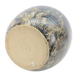 John Egerton (c1945-2024): studio pottery stoneware vase of baluster form, decorated with fish, mermaids and ammonites upon a blue ground, H56cm 