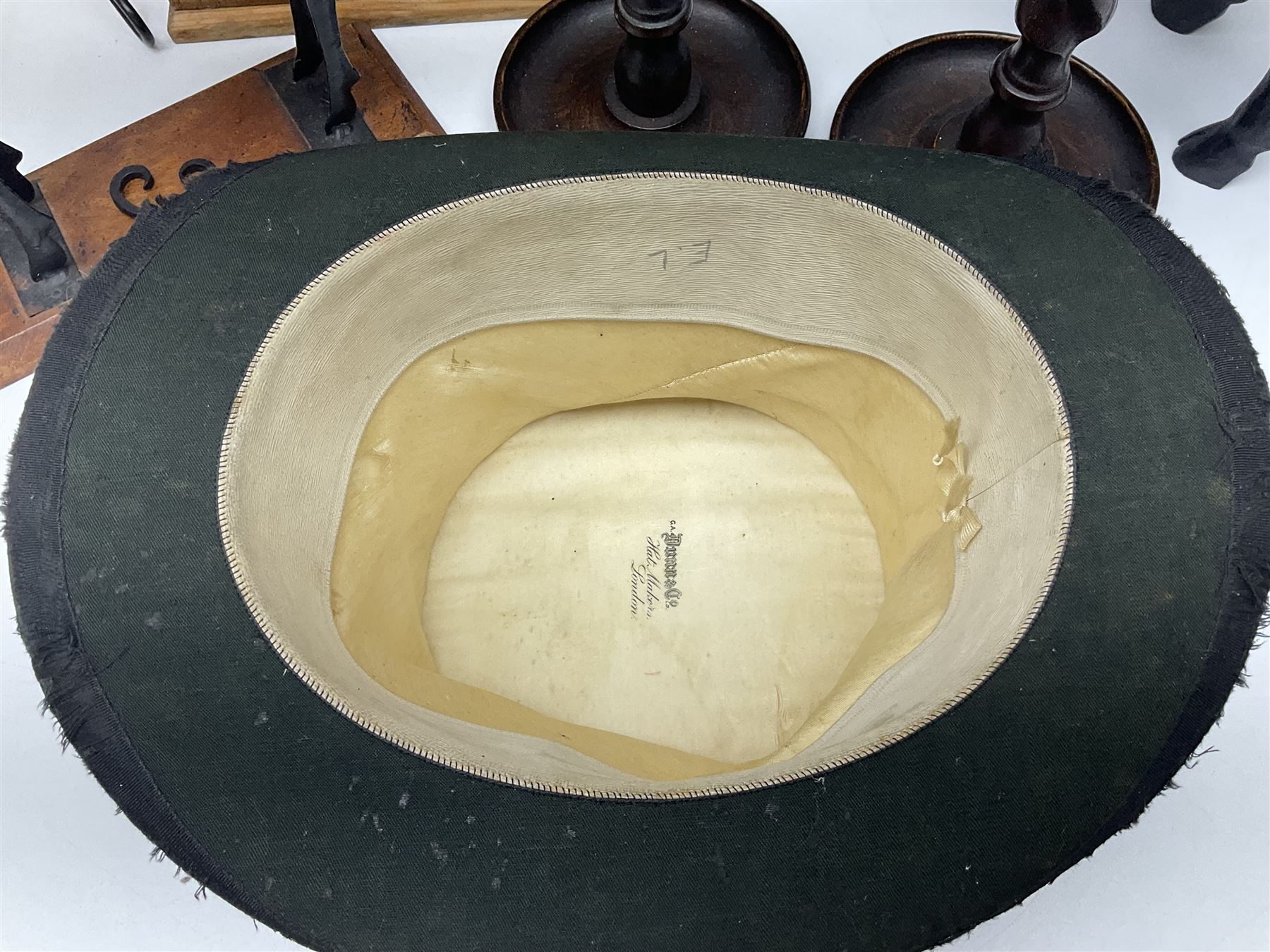 Wooden candle box, together with two barley twist candlesticks, carved duck and other collectables 