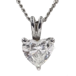  18ct white gold heart shaped diamond pendant on 9ct gold necklace   