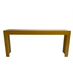 Large beech console side table, inlaid top