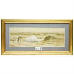 Ernest Stuart (British 1889-1915): Breaking Waves, watercolour signed 18cm x 51cm