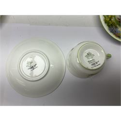 Aynsley Bluebell Time 'As Supplied to the Queen' tea service, comprising hot water jug, six teacups and saucers, milk jug, two cake plates and tow trinket dishes  