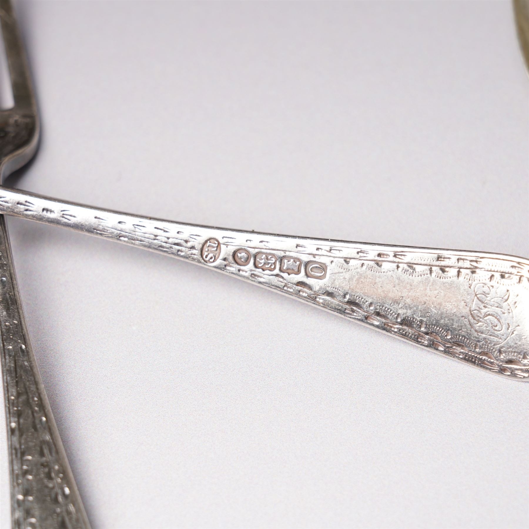 Cased set of six silver tea spoons Sheffield 1958, vour various silver napkin rings, Victorian christening spoon and fork, silver dessert fork and three tea spoons