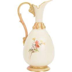Royal Worcester ewer, decorated with poppies upon a blush ivory ground, with printed puce marks beneath, H15cm