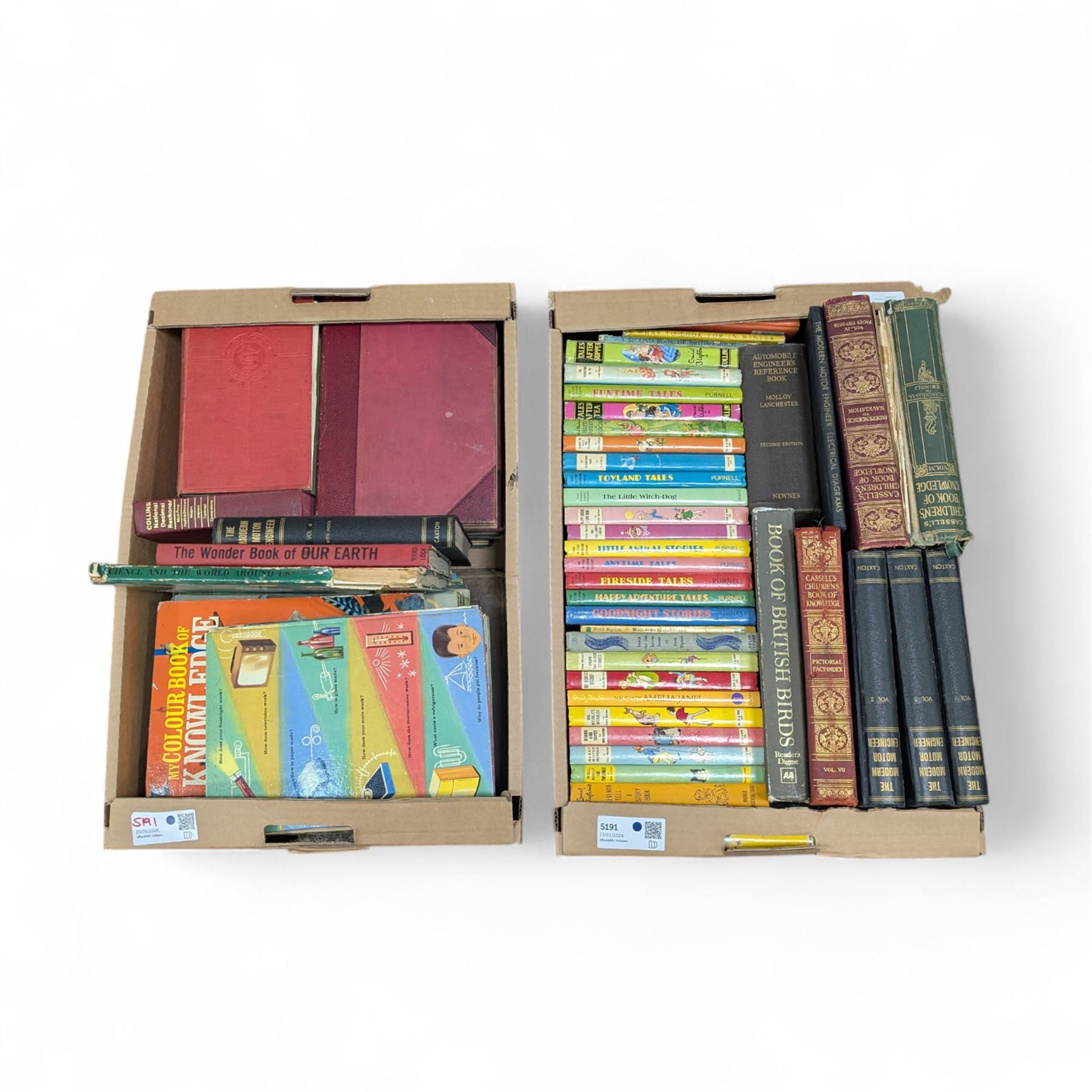 Enid Blyton children's books, engineers reference books, etc