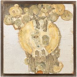 Bernard Rooke (b1938-), large relief moulded Studio pottery wall plaque, signed 61cmx61cm