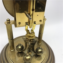 Late 20th century Kundo anniversary clock, Arabic dial, cream painted and decorated with flowers and another late 20th century anniversary clock with black dial, both under glass domes