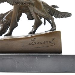 Bronze figure of Diana and her hounds, signed 'Lozenzl' to base, H33cm 