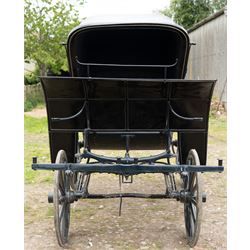 George IV Phaeton Carriage by Mills, Paddington, London

A George IV four wheeled phaeton carriage by Mills, Paddington, London, the hubs stamped accordingly, with black painted bodywork, folding black leather hood, upholstered passenger compartment and rear luggage platform. The carriage is fitted with wooden spoked wheels, yellow coachlining, leaf spring suspension, front mudguards, metal footrests and shafts for single horse use. In original condition by one of the best carriage builders of the day

Features

• Maker’s hubs marked Mills, Paddington, London
• Four wheeled phaeton carriage
• Black painted bodywork with fine yellow coachlining
• Folding black leather hood
• Button upholstered passenger seating
• Rear luggage platform with rail
• Wooden spoked wheels with rubber tyres
• Leaf spring suspension
• Shafts for single horse use
• Front mudguards and metal footrests
• Fitted with a side mounted ratchet hand brake operating on the rear wheel


Dimensions:
Overall length: 305 cm
Width: 160 cm
Height: 213 cm

Wheel Diameters:
Front wheels: 77 cm
Rear wheels: 107 cm

Seating:
Driving seats: 1
Passenger seats: 2