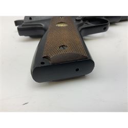 H. Weihrauch HW45 air pistol, .177 calibre, over-lever mechanism, chequered grip No.372679 L31cm; and quantity of pellets