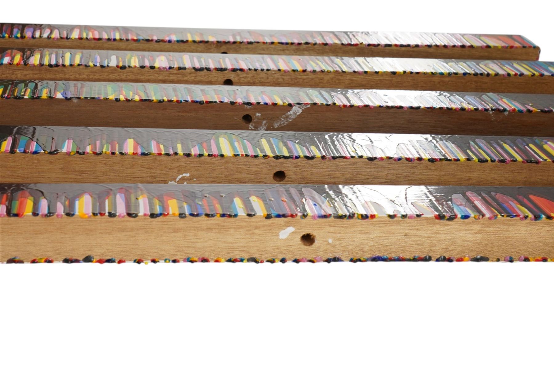 Gillian Ross Kelsey (British 1935-2025): 'Long Deep Purple Drips', set of five acrylic glazes on wood unsigned all 240cm x 5cm x 5cm (5) (unframed)