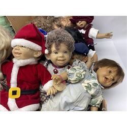 Quantity of vintage and later dolls to include unusual three faced example and further dolls marked C.J, Gloobee, Rosebud etc in three boxes