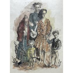 Ursula Vivian McCannell (British 1923-2015): 'Gypsy Family', hand-coloured lithograph signed with initials and dated ‘64 in pencil, titled on gallery label verso 34cm x 25cm 
Provenance: exh. England & Co, ‘Three Generations’, London 1989, label verso