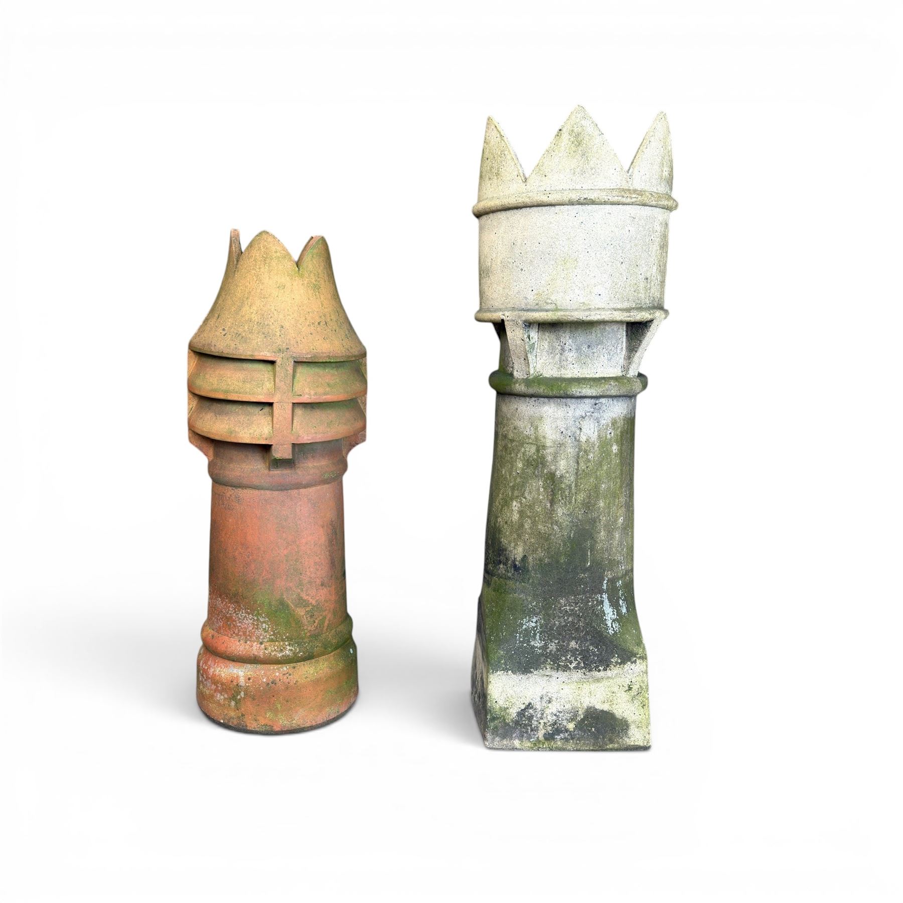Large Victorian terracotta crown top chimney pot, and a similar chimney pot (2)