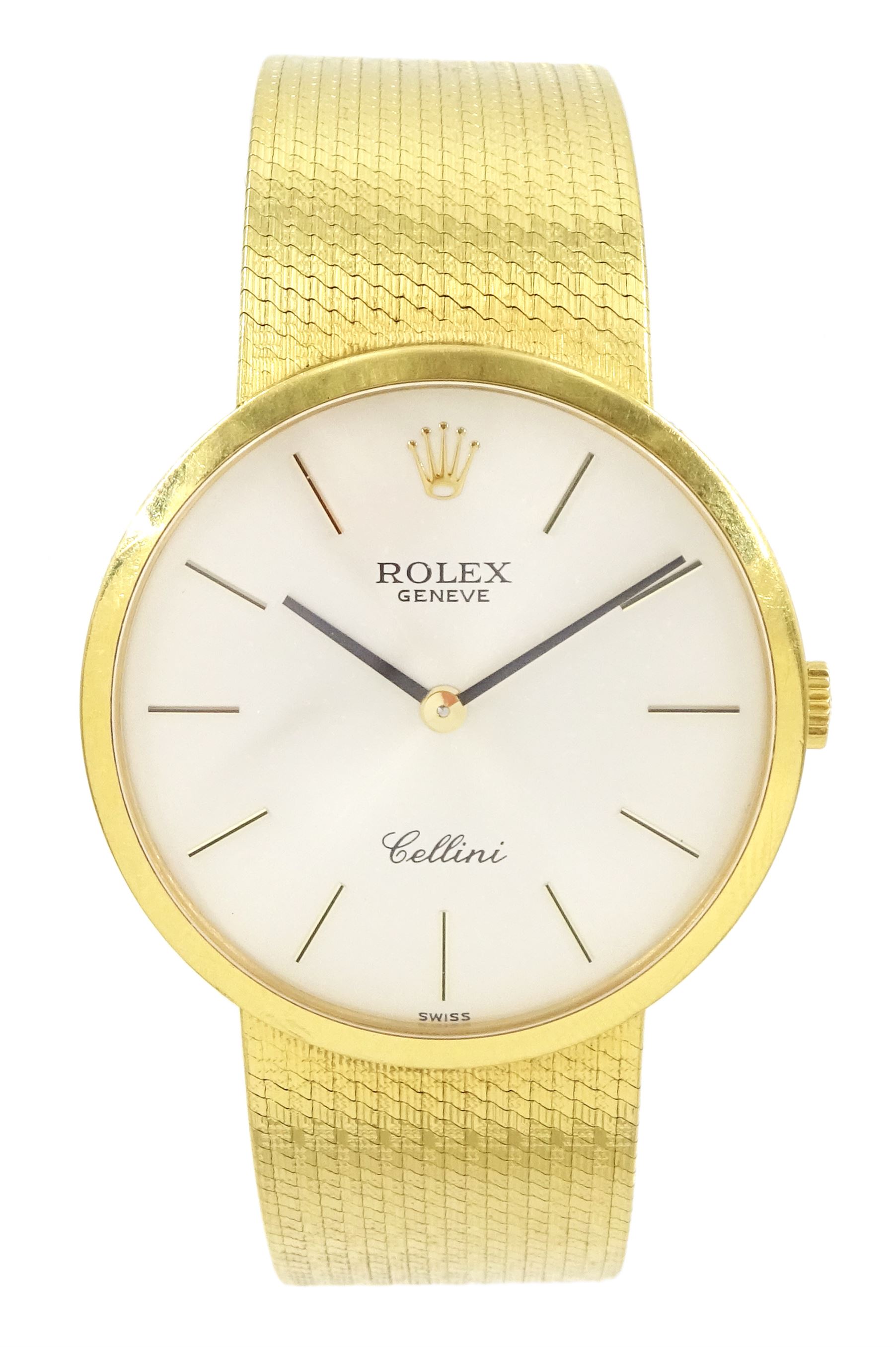 Rolex Cellini gentleman's 18ct gold manual wind wristwatch, circa 1981, Ref. 4309, Cal. 1601, case No. 6919854, silvered dial with baton hour markers, on integral 18ct gold bracelet, hallmarked