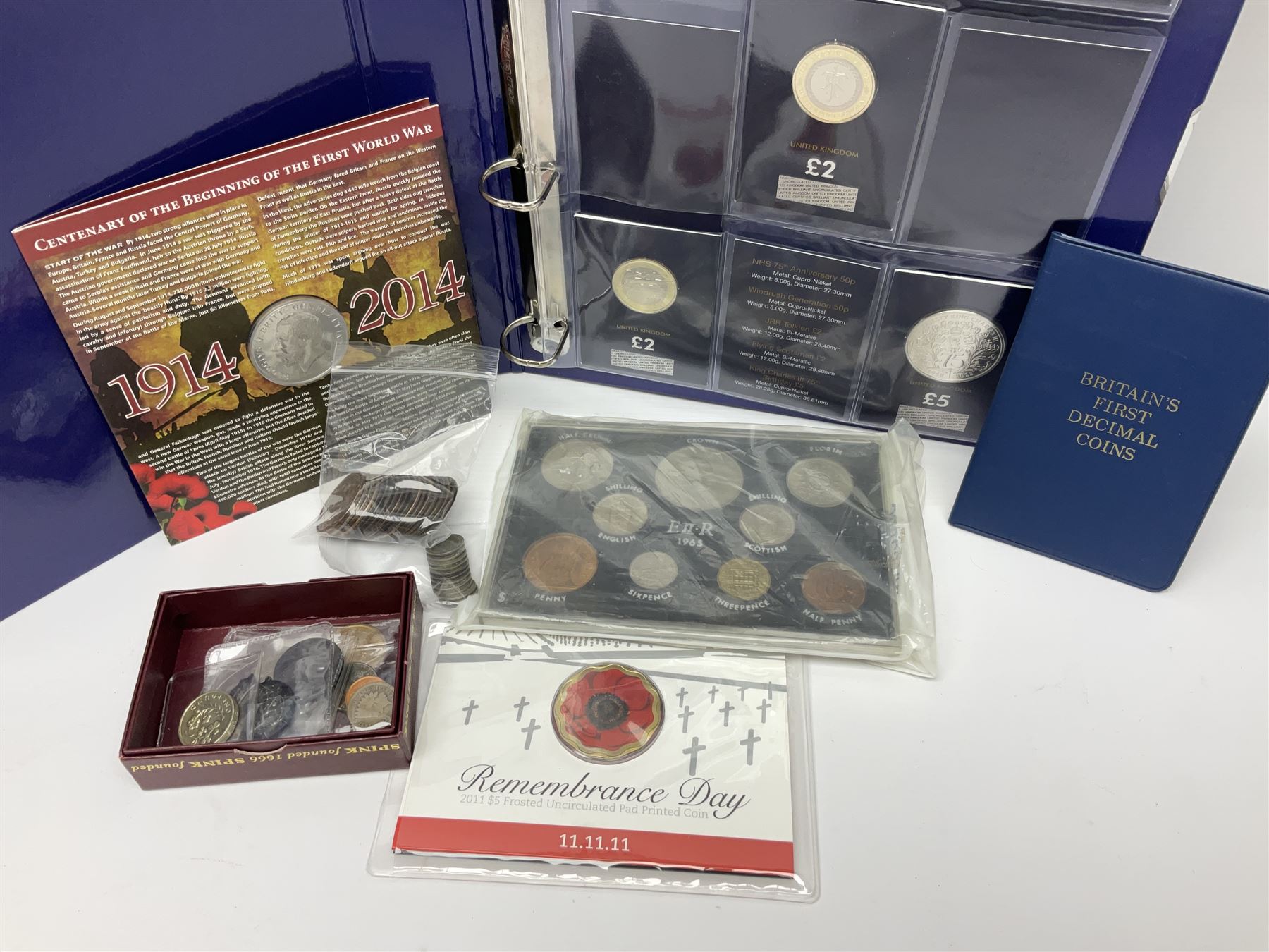 Commemorative and other coinage, including various Queen Elizabeth II 'London 2012 sports collection' fifty pence coins on cards, commemorative crowns, Millennium 2000 'Time Capsule' coin set, channel islands old round one pound coins, part sets etc