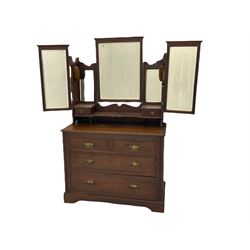 Edwardian walnut dressing table, fitted with two short and two long drawers, triple mirror back